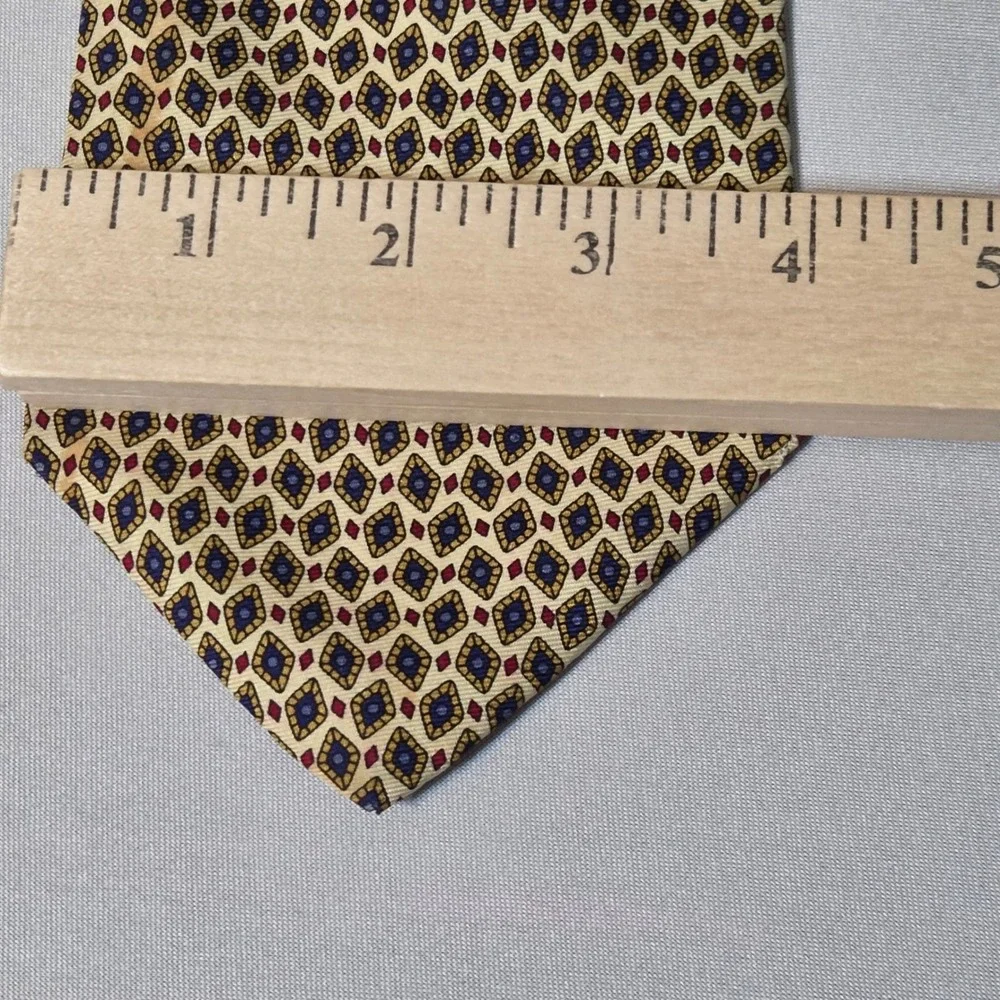 J Crew Necktie Mens Gold Blue Red Geometric Diamond‎ Silk Tie